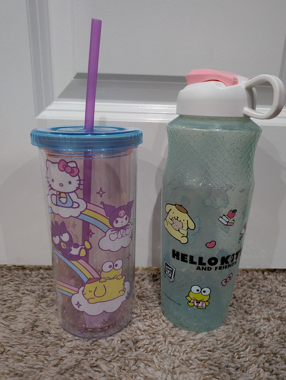 Sanrio hello kitty drink cup & water bottle tumbler rainbow glitter